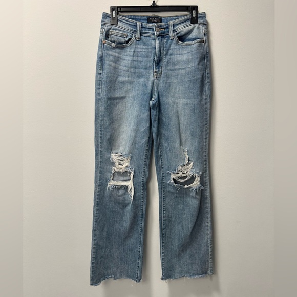 Judy Blue Denim - Judy Blue Women Jeans 5/27 Straight Fit Distressed High Rise Stretch Light Wash